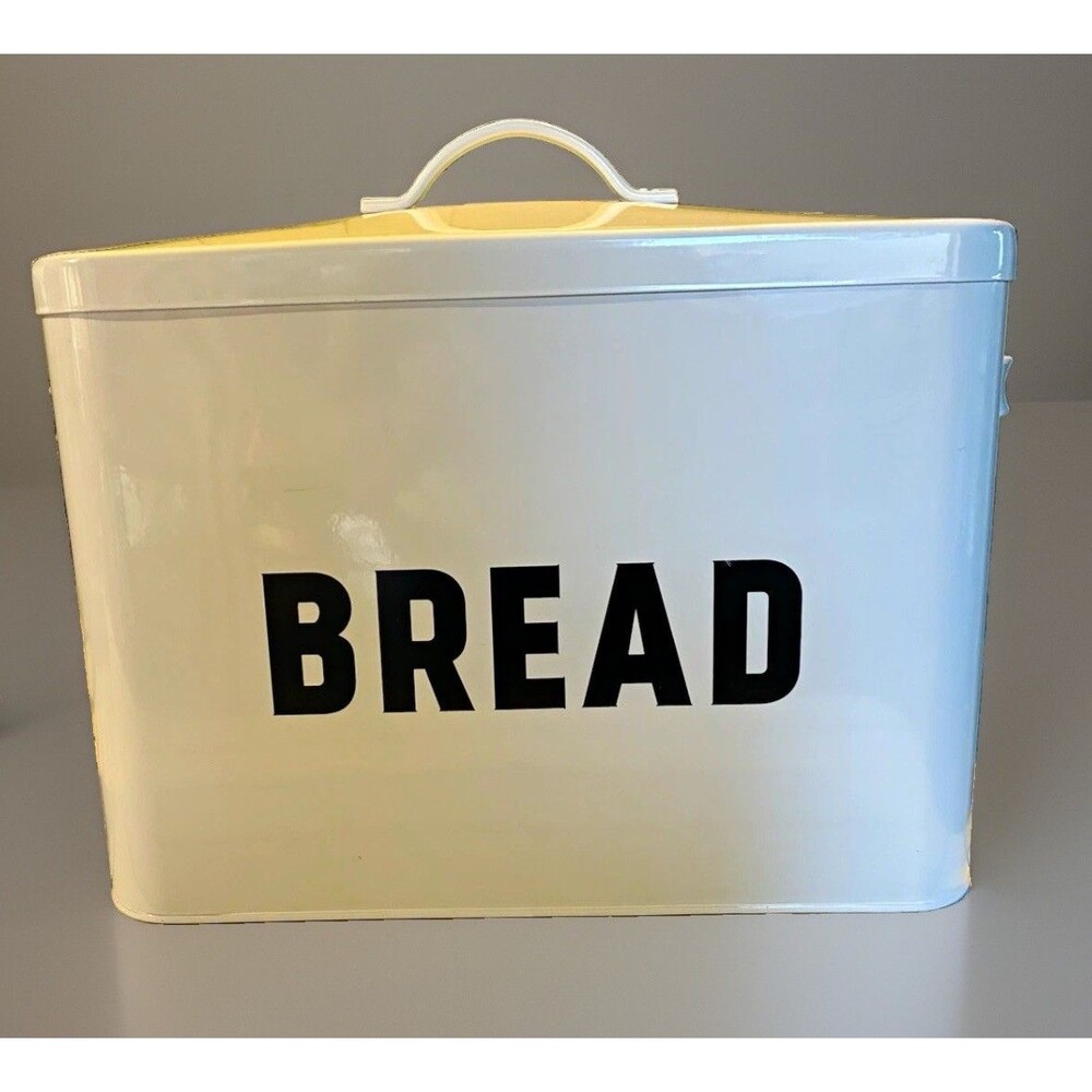 Metal Bread Bin with Lid Handle, Farmhouse Style 15x10"